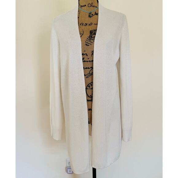 CYRUS Womens White Minimalist Relaxed Waffle Knit Open Cardigan Sweater Sz Large - Picture 2 of 8